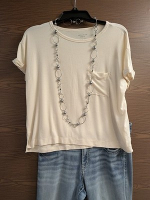 SIZE S AMERICAN EAGLE Ivory Colored Cuffed Short Sleeve T-Shirt INVPV3621