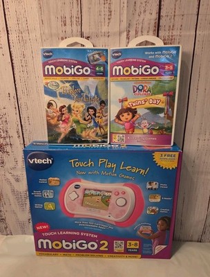 New VTech Pink MobiGo 2 Touch Learning Game System Bundle w/2 Games(2012)