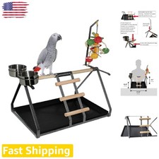Parrot Bird Stand - Large Steel Cups  Wood Perch - 17.5" Medium/Large