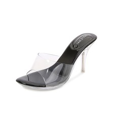 Women's High Heel Clear Transparent PVC Slippers Mules Slides Casual Dress Shoes
