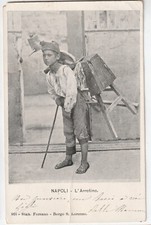 75b Napoli, affilacoltelli a forbice cartolina viaggiata 1907, L'Arrotino