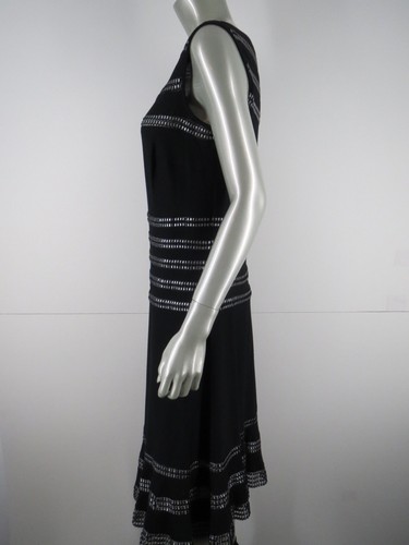 Tadashi Shoji Dress Midi Size L Black Metallic Silver Fit Flare Party Evening - Picture 7 of 11