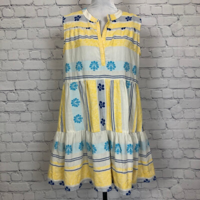 Kasia Milos Mini Dress Size M Yellow Blue Stripe
