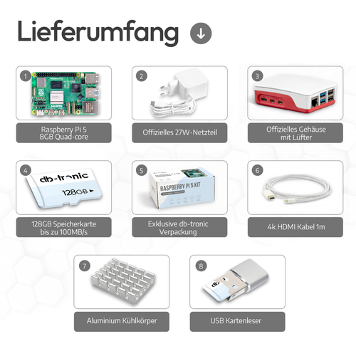 Raspberry Pi 5 8GB Starter-Kit | Netzteil 27W | Gehäuse | 128GB Edition | HDMI - Bild 2 von 9