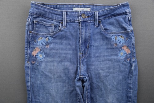 Women's 2017 Levi's Mid Rise Skinny Jeans Embroidered Flowers Sz 29 (Msr 29x30) - Picture 2 of 9