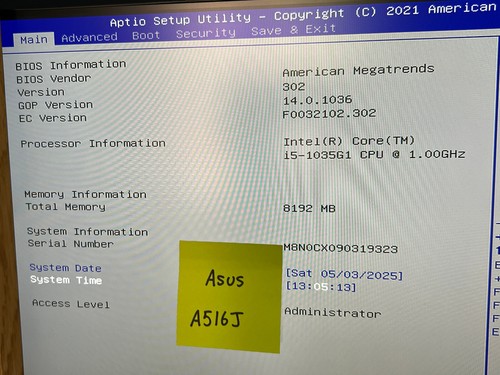 Carte mère ASUS Vivobook A516J fonctionnelle Intel i5-1035G1 31XKUMB0500 - Photo 7/7