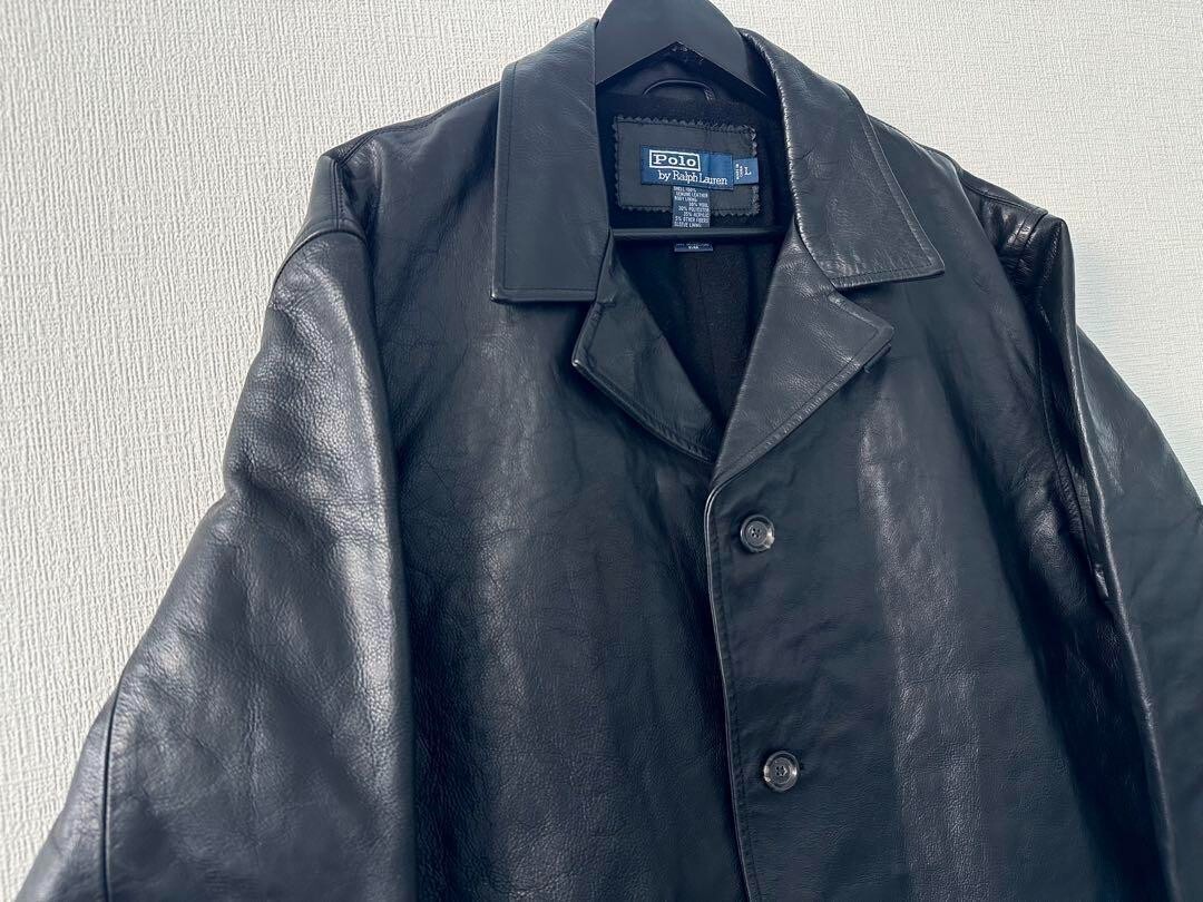 Used Ralph Lauren Leather Car Coat L Black 90s, Rare Chin Strap | eBay
