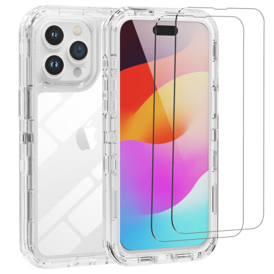 For Apple iPhone 15 Pro Max 14 13 12 11 Shockproof Case Cover + Screen Protector