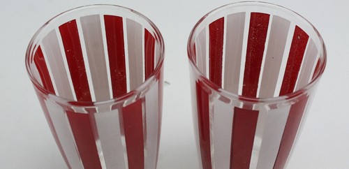 Vintage Red White Strip Drinking Glass (2) - Picture 4 of 6