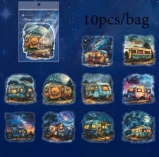 10pcs Starry Night Camping P.E.T. Stickers- DIY Crafts & Cards, Journal