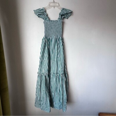Petal & Pup Yasminie Green White Striped Shirred Maxi Dress S | eBay