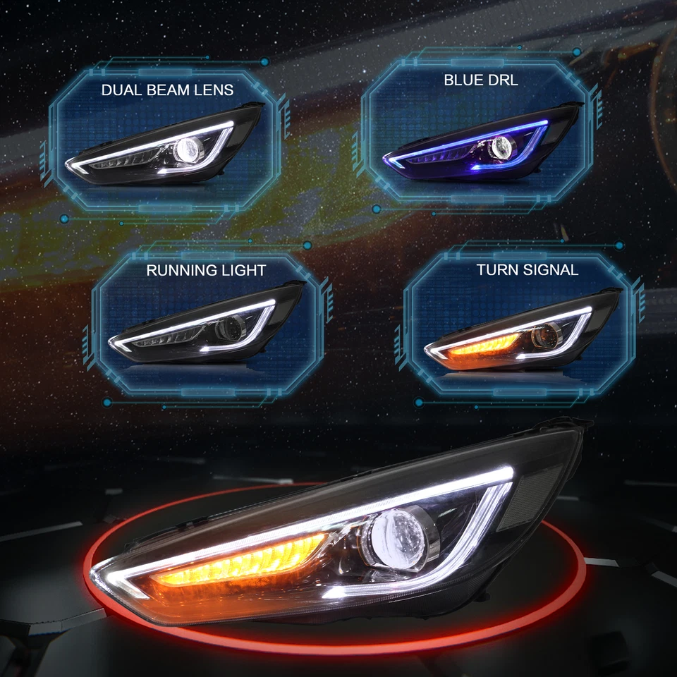 VLAND Headlights Fit For Ford Focus 2015-2018 Sedan/Hatchback Sequential Signa 2 - image 3 of 4