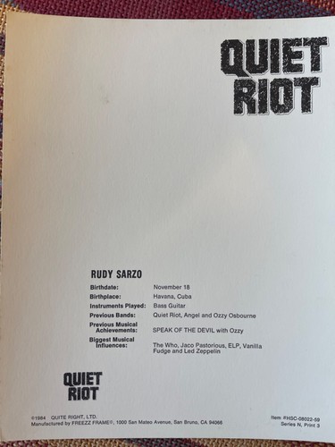 QUIET RIOT - PHOTO SET of 3 - 1984 - 8 X 10 - FREEZZ FRAME - NEW - Free Shipping - Picture 10 of 10
