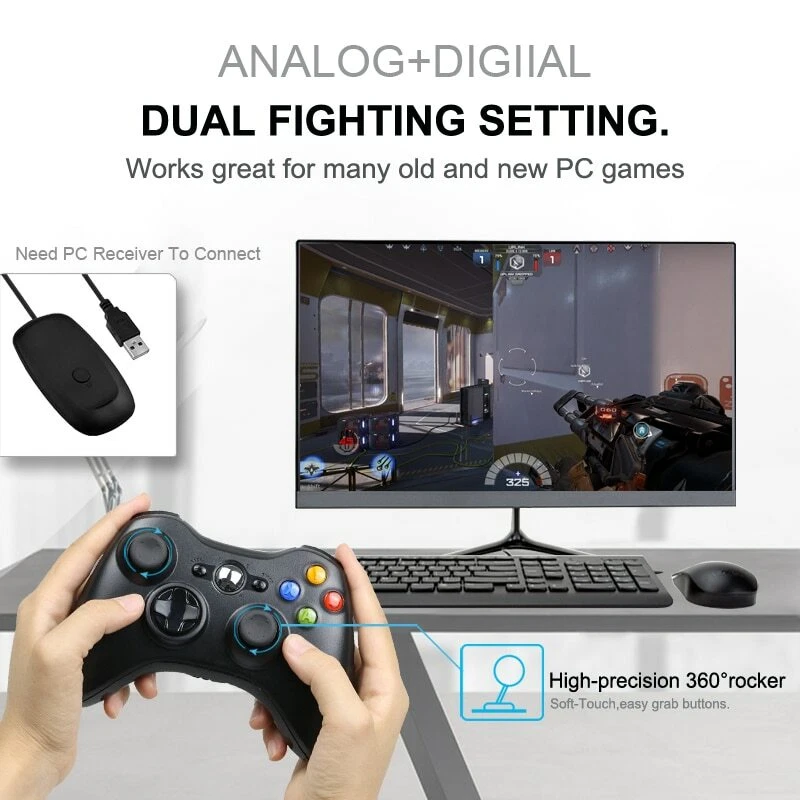 Wireless/Wired Gamepad Controller Joystick Game Controller Joypad for Xbox 360 - Image 3 of 4