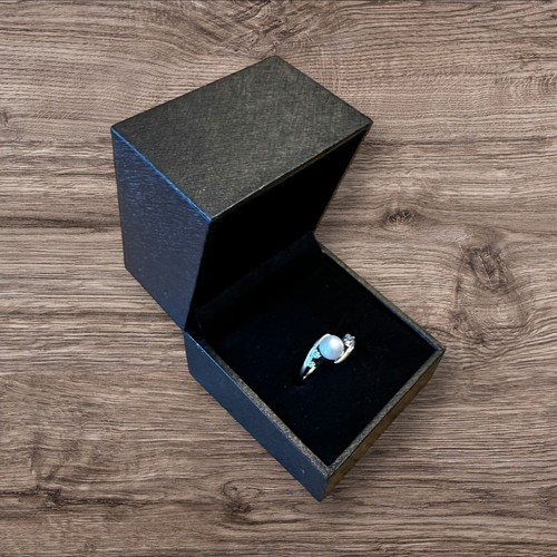 Sterling Silver 925 Ring With Pearl & Cubic Zirconia Size O Costume Jewellery - Picture 5 of 5