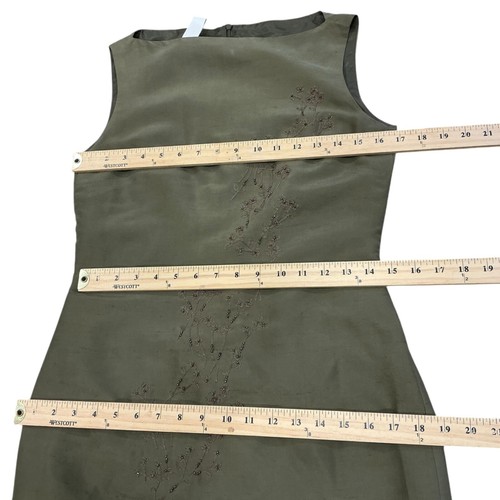 Sz 4 Evan Picone Dress 100% Silk green embellished bead Sheath olive Khaki Short - Picture 7 of 10