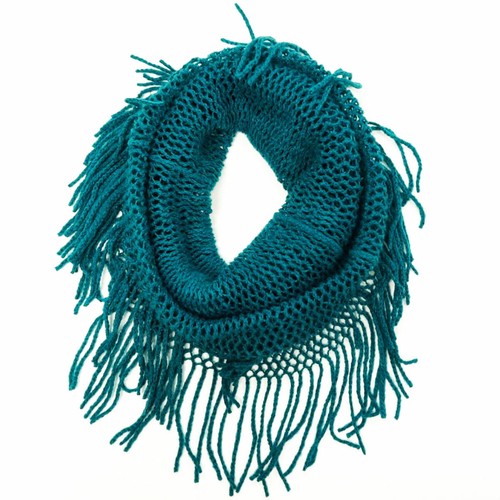 Girl Warm Winter Neck Loop Round Tassel Knit Wool Infinity Scarf Cozy Fuzzy Kid - Picture 7 of 8
