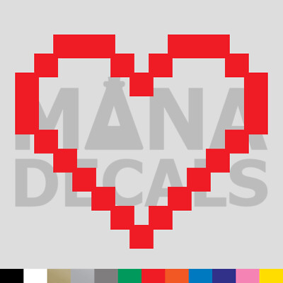 8 Bit Heart Outline Vinyl Die Cut Decal Sticker - Love Pixel Video Game Zelda