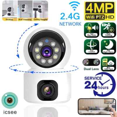 ICSee 4MP Dual Lens WiFi IP Camera Wired indoor CCTV PTZ Home Security Smart Cam