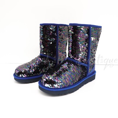 NIB UGG 1094982 Women's Classic Short Sequins Sparkle Blue