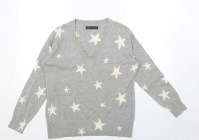 Marks & Spencer Damen Pullover Grau V-Ausschnitt Acrylmischung Größe S