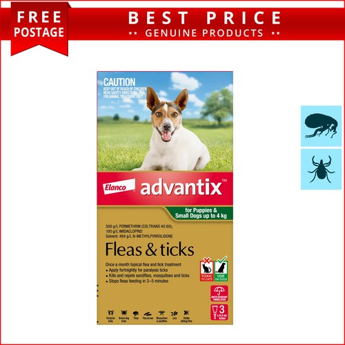 ADVANTIX Monthly Flea and Tick Treatment for Up to 4 Kg Dogs 3,6,12 Doses GREEN - Picture 3 of 5