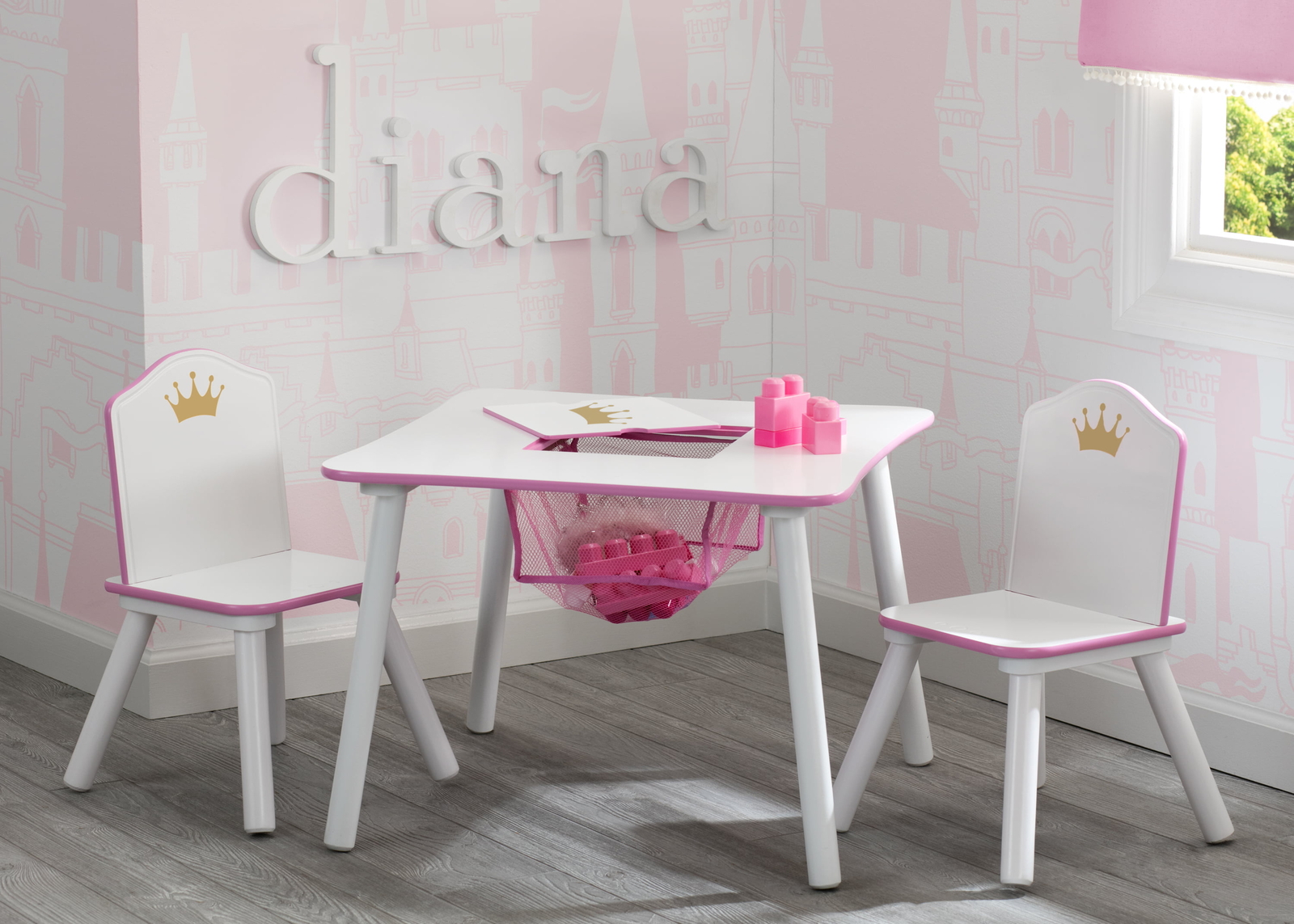 Princess Crown Toddler Table and Chair Set with Storage, Greenguard Gold, Wood