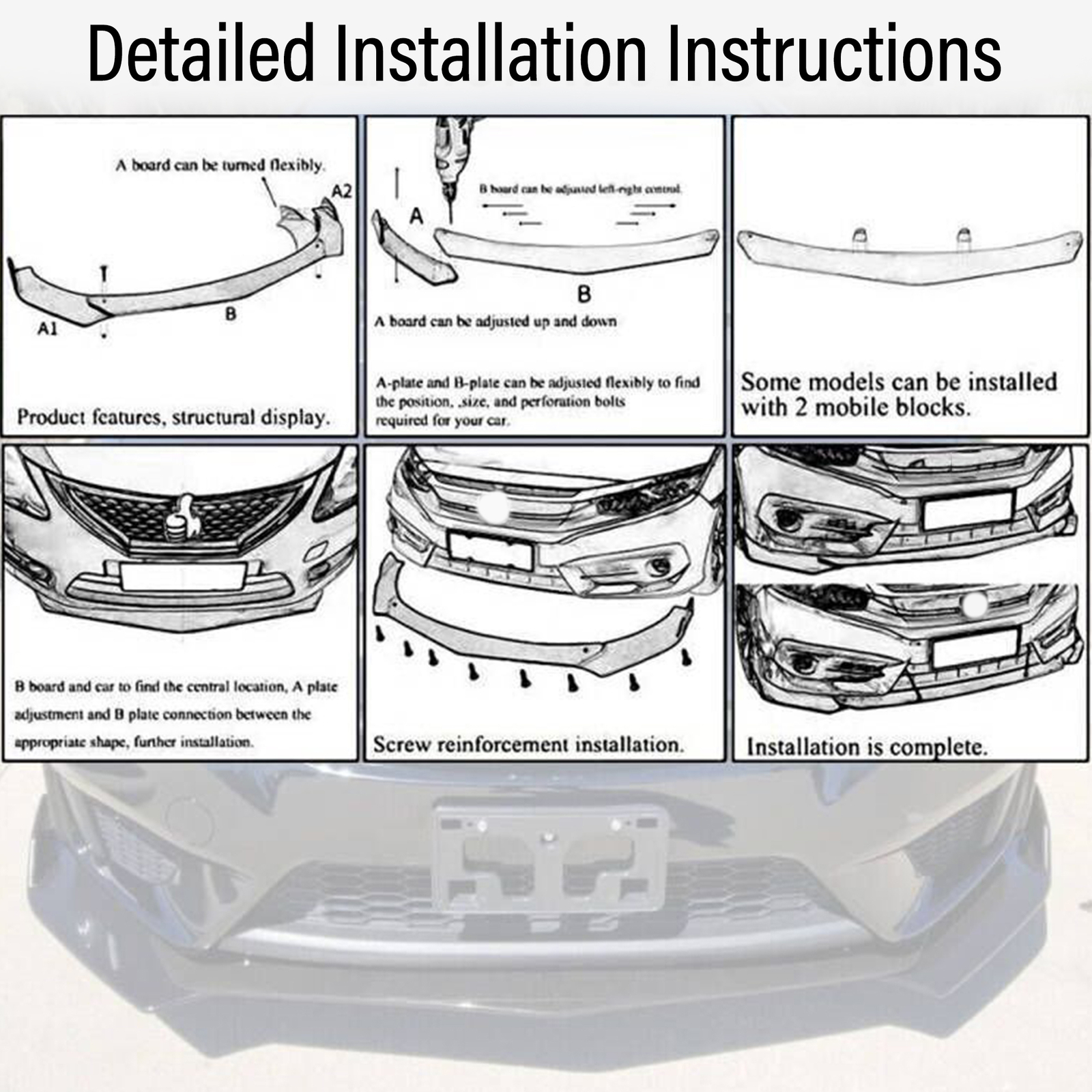 Universal Front Bumper Lip Spoiler Splitter Protector Kit Black