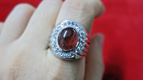 Anillo llamativo para hombre de plata de ley 925 ámbar rojo con circonita cúbica diamantes talla 9,5 - Imagen 7 de 7