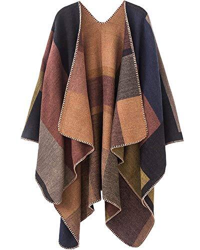 Women's Shawls and Wraps Open Front Poncho Cape Winter Sweater A2-khaki - Picture 1 of 6
