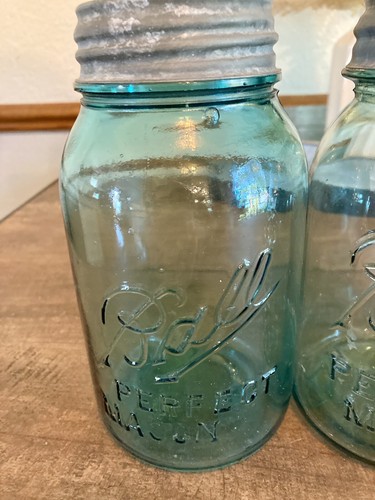 Set Of 4 Vintage Ball Perfect Mason Blue Quart Pint Canning Jars - Picture 3 of 12