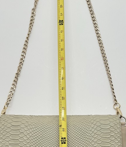Designer Pour La Victoire Envelope Purse Beige Snakeskin Crossbody Chain Strap - Picture 13 of 14