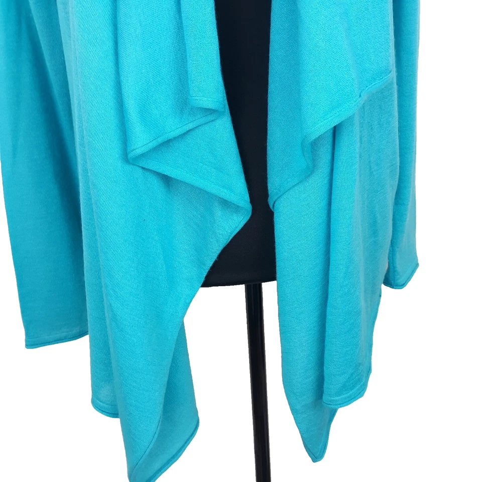 Ellie Tahari Cashmere Silk Cardigan Women's Size Large Open Waterfall Front Aqua - Image 3 of 4