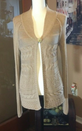Belk Madison tan Angora blend Cable knit long sleeve button women cardigan S - 第 1/8 張圖片