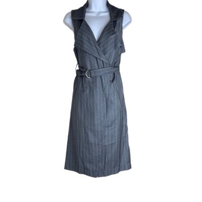 Mustard Seed Womens Size Small Sleeveless Midi Dress Gray White Pinstripe NWT