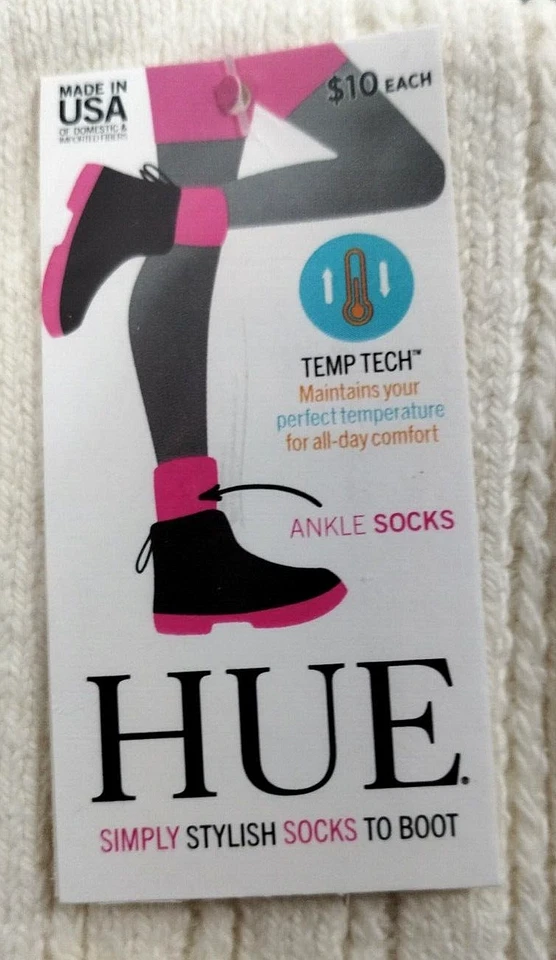 3 PAIR WOMENS HUE RIBBED ANKLE BOOT SOCKS One size fits most, TEMP TECH CONTROL - Image 3 of 4