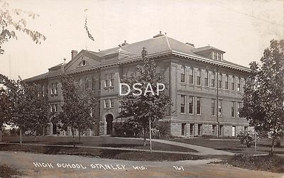 #ad Wisconsin WI Real Photo RPPC Postcard c1910 STANLEY High School Building $15.91