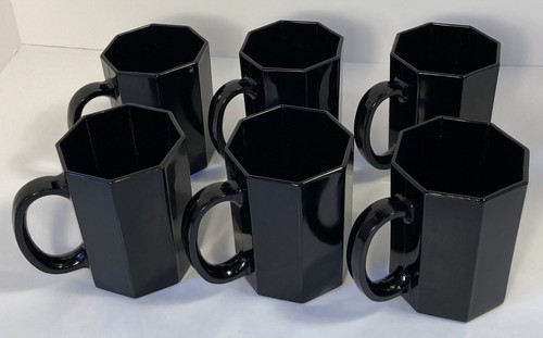 Francia OCTIME MCM Tazas de café de vidrio negro octágono vintage lote de 6 ARCOROC 4" - Imagen 10 de 10