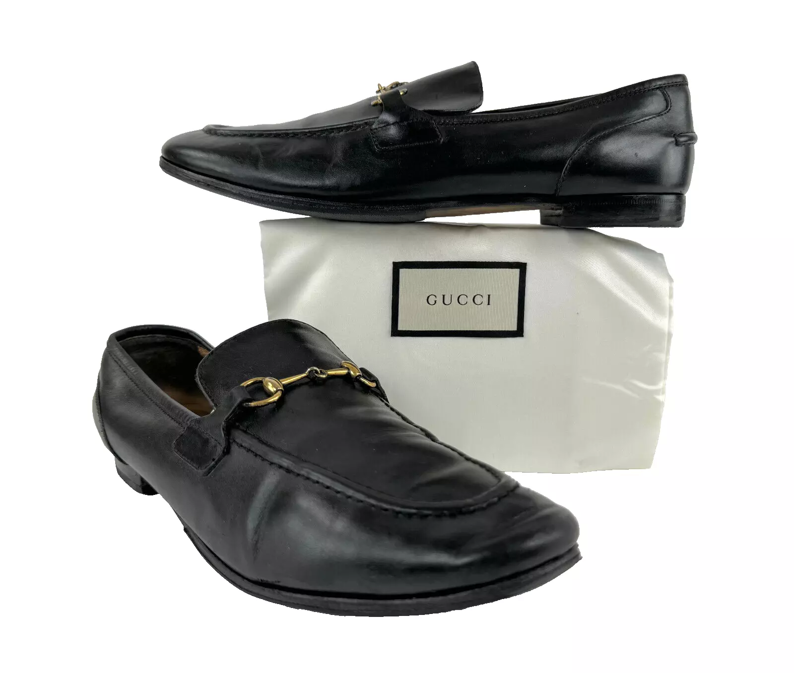 Chaussures habillées mocassins femme Gucci authentiques 11,5 US 41,5 EU cuir noir Horsebit