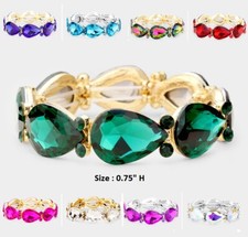 Crystal Cocktail Stretch Bangle Bracelet Wedding Statement Bridal Party Teardrop