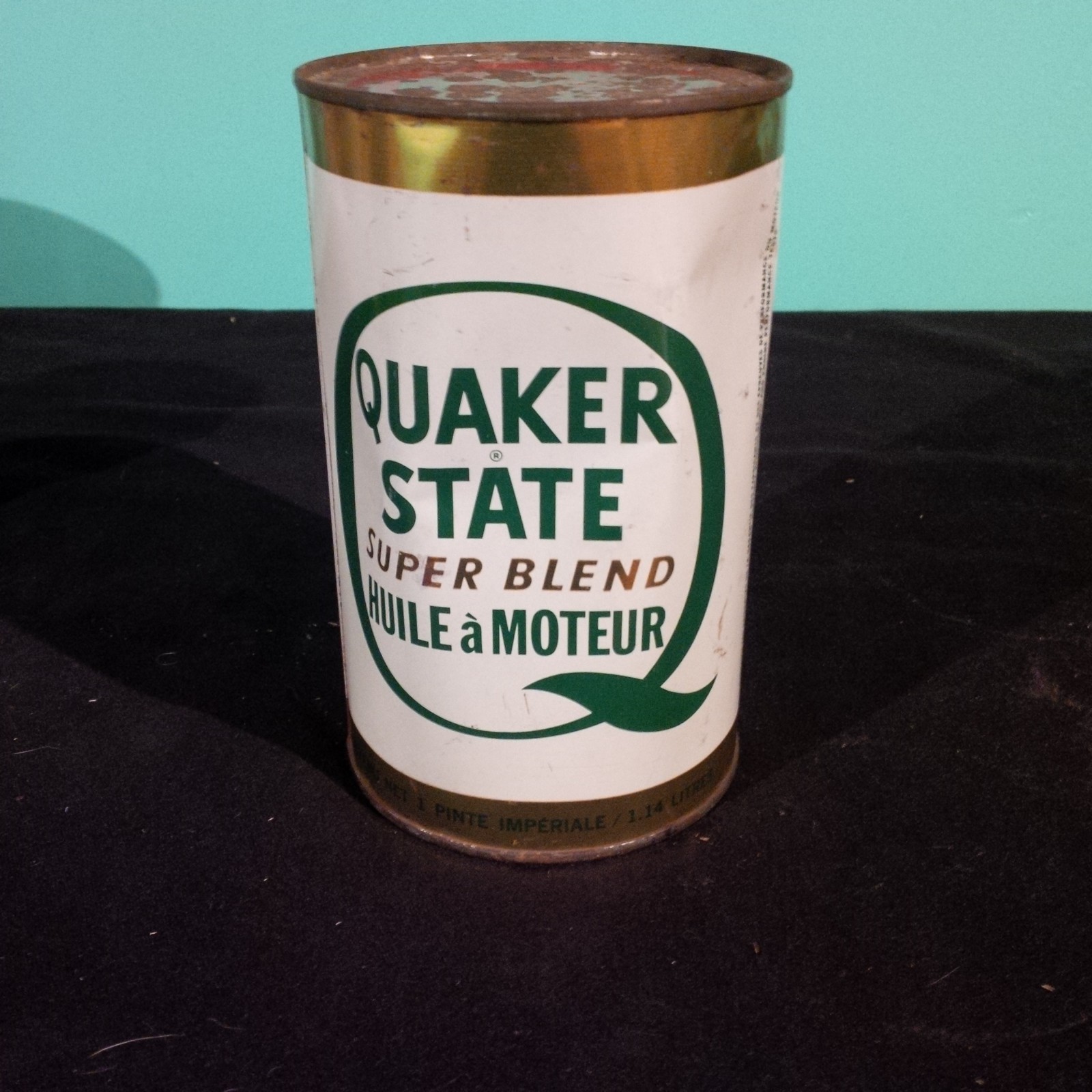 VINTAGE IMPERIAL QUART CAN OF QUAKER STATE SUPER BLEND MOTOR OIL "FULL