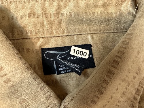 Vintage 90s Trust Faux Suede Shirt Men 2XL Tight Long Sleeve Button Up Polyester - Bild 15 von 15