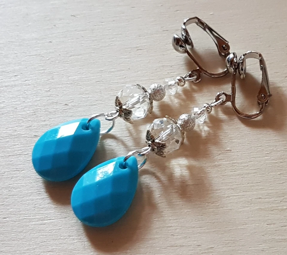 OHRCLIPS CLIPS TROPFEN PERLEN TÜRKIS TRANSPARENT/KLAR - Bild 2 von 2