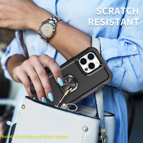 For iPhone 16 15 Pro Max 14 13 12 11 Heavy Duty Ring Stand Shockproof Case Cover - Picture 10 of 75