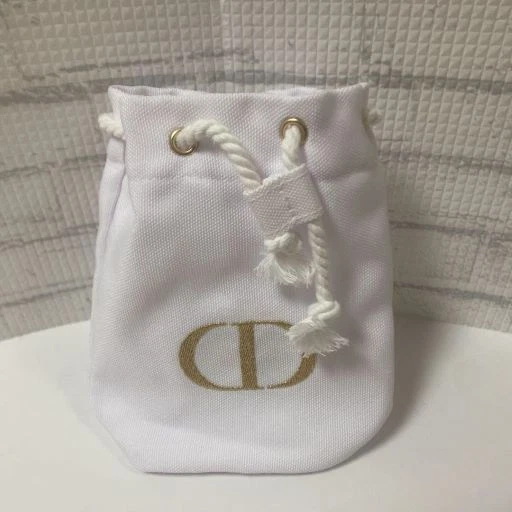 Christian Dior novelty Drawstring Pouch Not for sale GOLD logo letter white