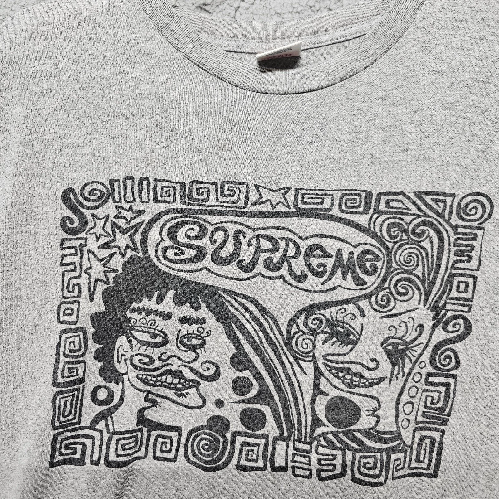 T shirt homme Supreme Taboo Faces grand art graphique bruyère gris FW 18
