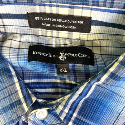 Beverly Hills Polo Club camicia uomo manica lunga con bottoni blu a quadri taglia XXL - Foto 3 di 11