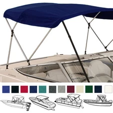 BIMINI TOP BOAT COVER NAVY 3 BOW 72"L 54"H 91"-96"W W/ BOOT /REAR Poles