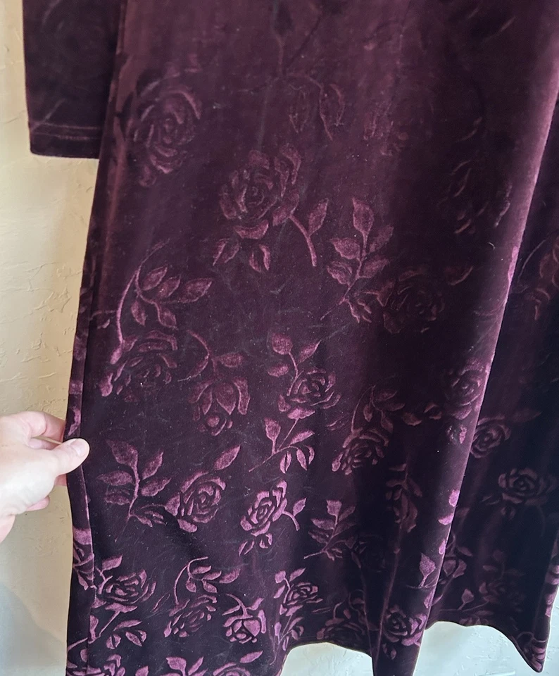 Maxi Vestido Vintage Años 90 Y2K Cintura Imperio Borgoña Terciopelo Rosa M Gótico Bruja Foto 4 de 4