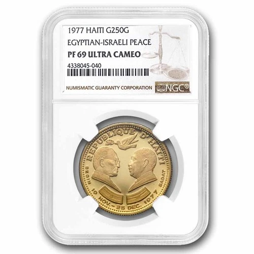1977 Haiti Proof Gold 250 Gourdes Sadat-Begin Peace PF-69 NGC